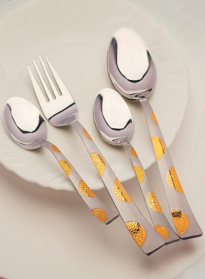 Parage 24 Pieces Premium Stainless Steel Golden Cutlery Set, Home & Kitchen with Gift Box, (6 Pieces Each Table Spoons, Table Forks, Dinner Spoon & Tea Spoons) with Leatherite Box (Moonpress Design) - Image 3